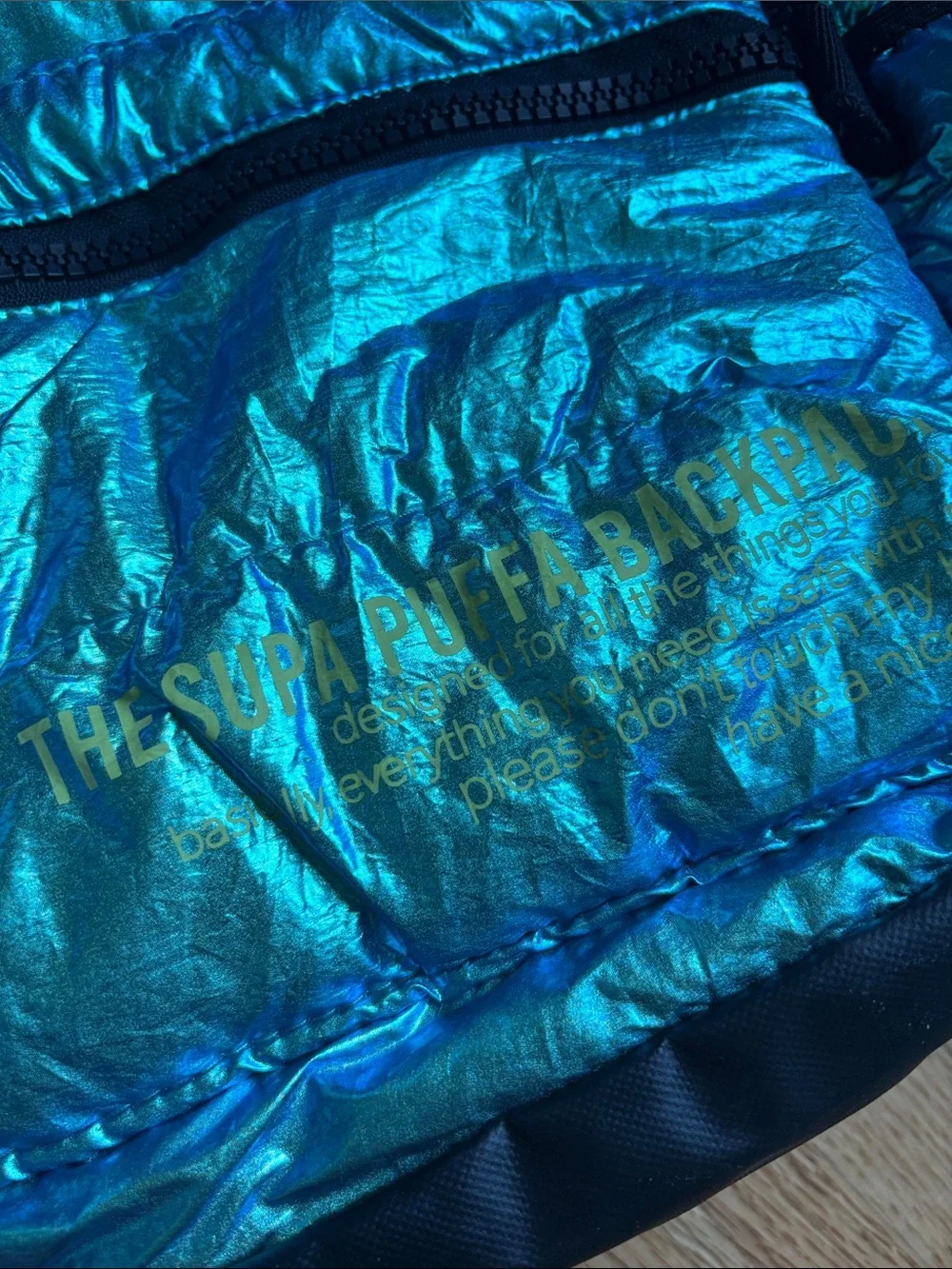 Justice Iridescent Teal Backpack with Lime Accents Super Puffer